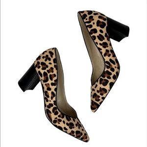 Marc Fisher Leopard Cow Fur Calf Hair Leather Heels Pumps Pointy Toe